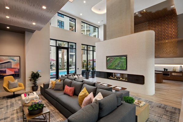 Elegant clubhouse featuring modern design elements at Savoy Apartments, a luxury community by Greystar