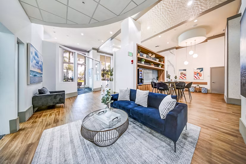 Stylish clubhouse with modern furnishings at Navette on the Bay Apartments