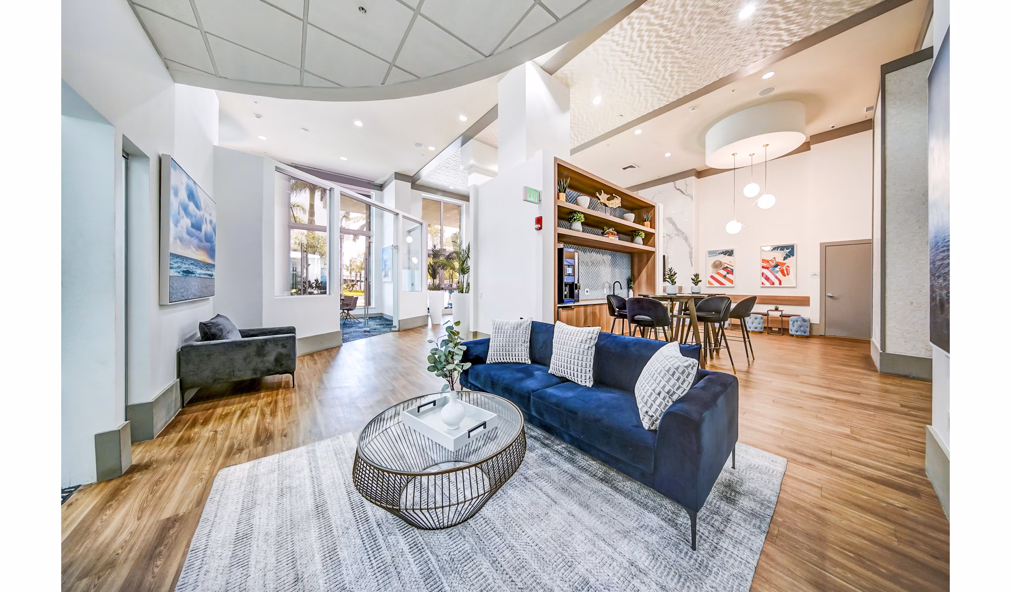 Stylish clubhouse with modern furnishings at Navette on the Bay Apartments