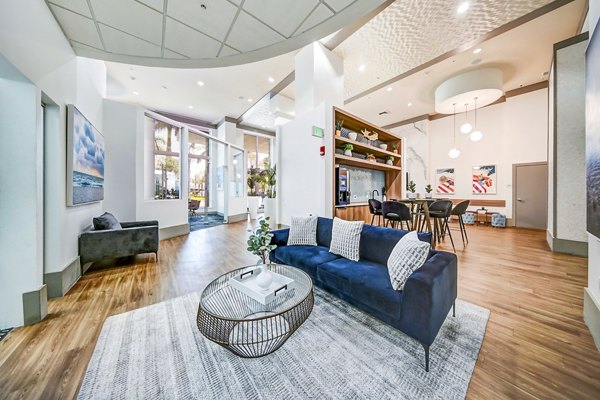Stylish clubhouse with modern furnishings at Navette on the Bay Apartments