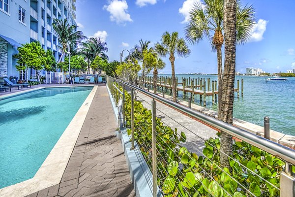 Luxurious pool at Navette on the Bay Apartments offering stunning waterfront views