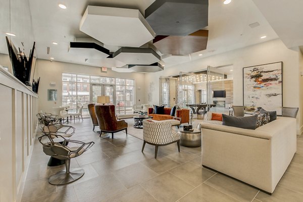 Clubhouse featuring modern design and community spaces at Eastbank Riverwalk Apartments