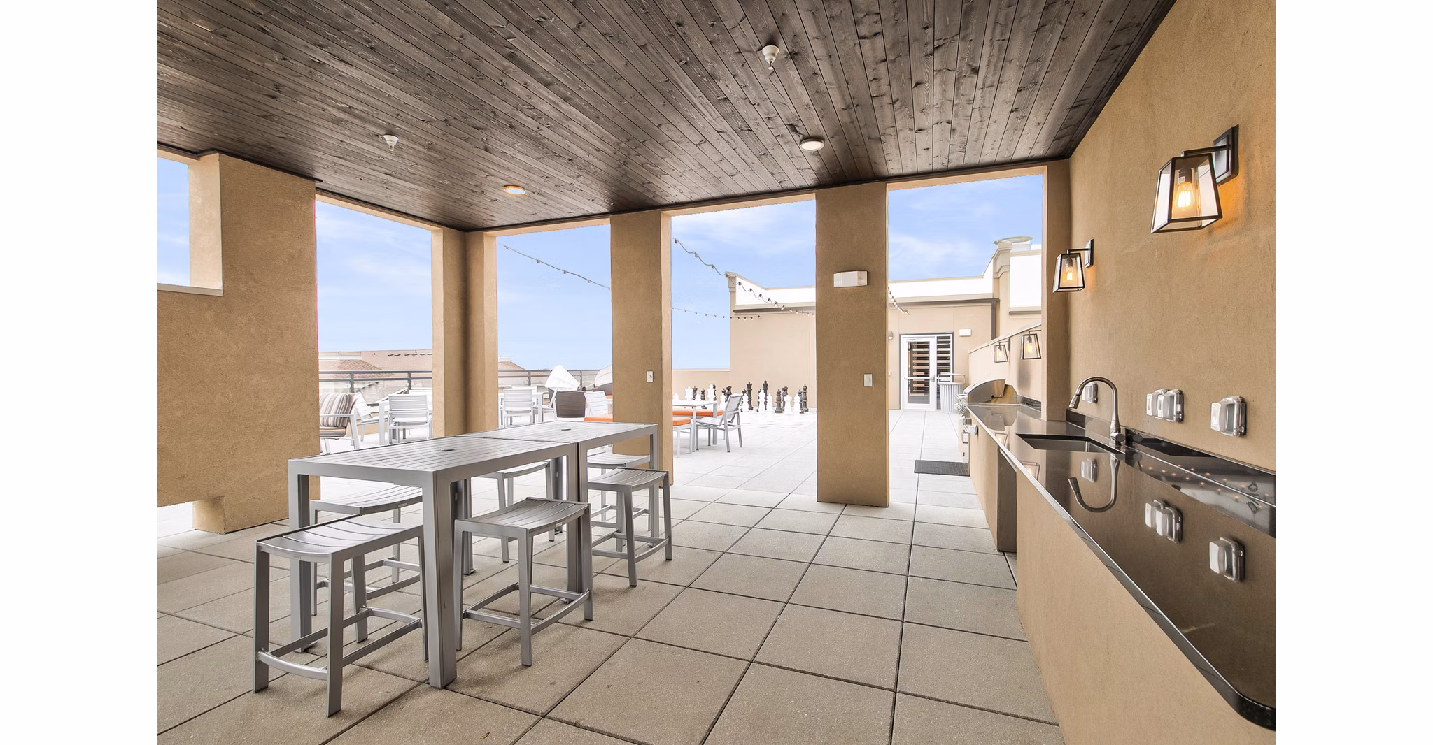 Beautiful garden courtyard at Eastbank Riverwalk Apartments with lush landscaping, offering a serene retreat in an urban setting