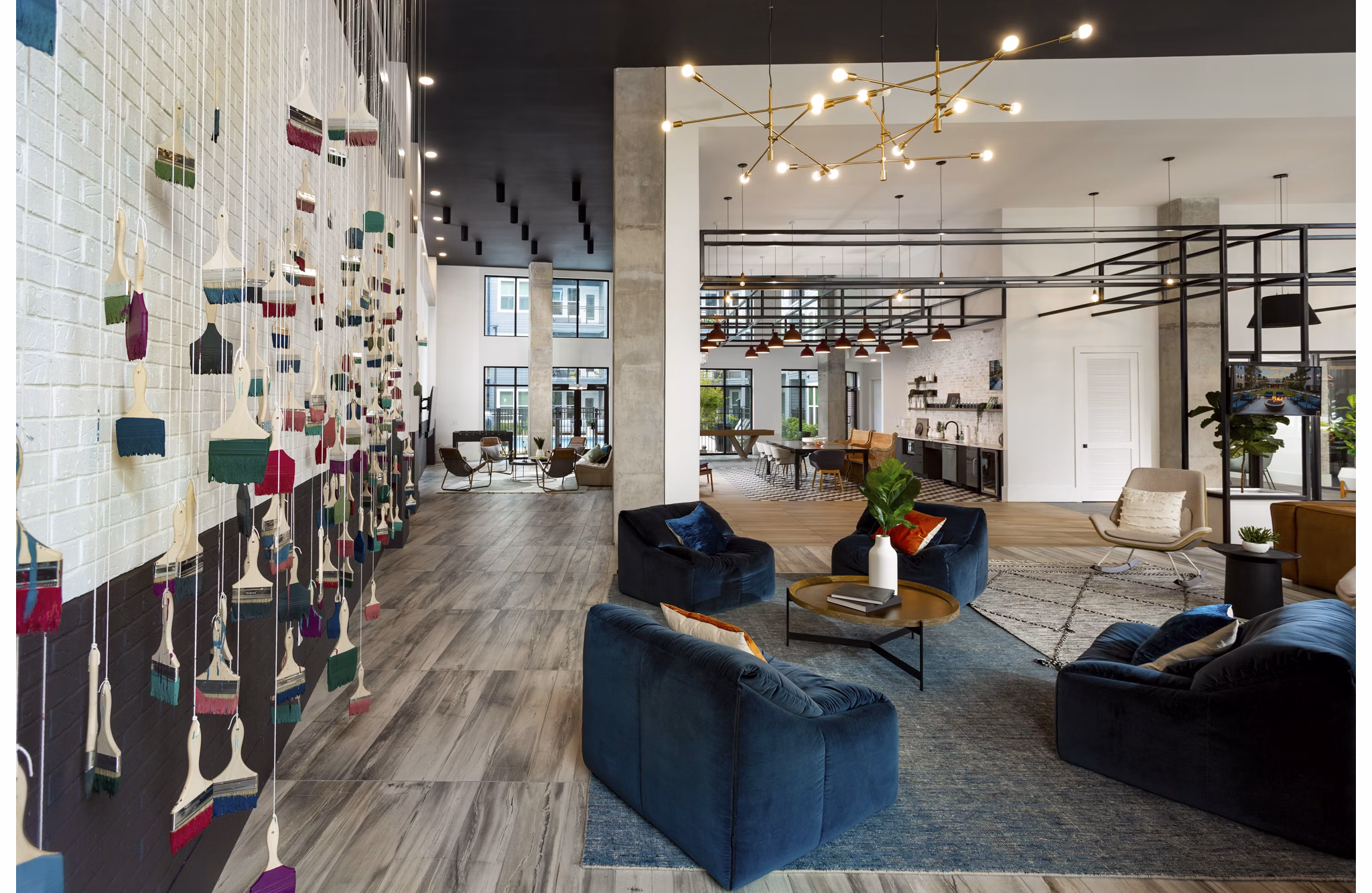 Luxurious clubhouse featuring contemporary design at Elan Madison Yards Apartments