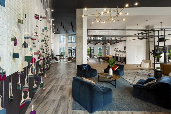 Luxurious clubhouse featuring contemporary design at Elan Madison Yards Apartments
