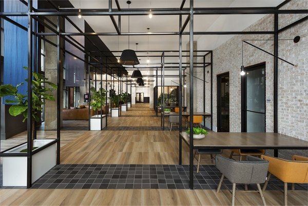 Clubhouse featuring modern design and communal spaces at Elan Madison Yards Apartments