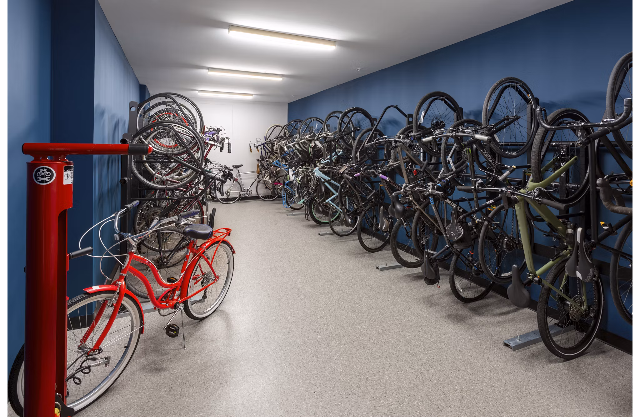 Bike-friendly storage area at Elan Madison Yards Apartments with secure racks for resident convenience