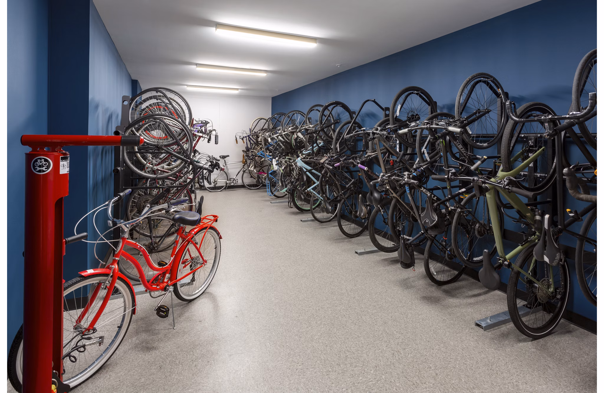 Bike-friendly storage area at Elan Madison Yards Apartments with secure racks for resident convenience