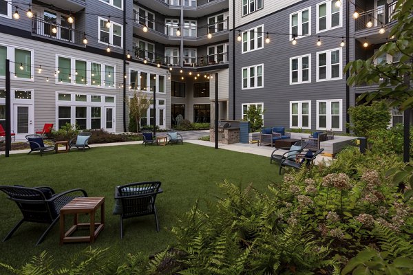 Courtyard with lush landscaping at Elan Madison Yards luxury apartments