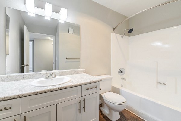 Luxurious bathroom with sleek fixtures at Presidio at Rancho Del Oro Apartments