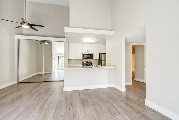 Dining area with stylish decor at Presidio at Rancho Del Oro Apartments, offering luxury living spaces for modern lifestyles