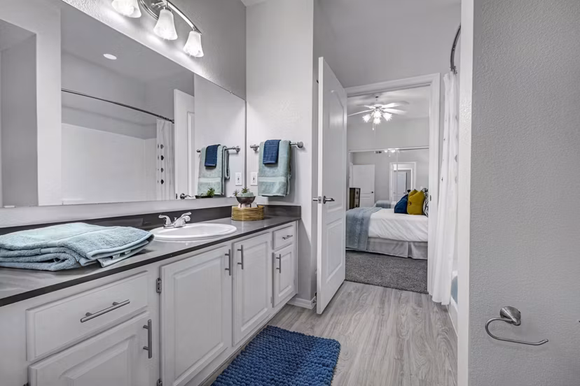 Bathroom with modern fixtures and sleek vanity in Springs at Continental Ranch Apartments