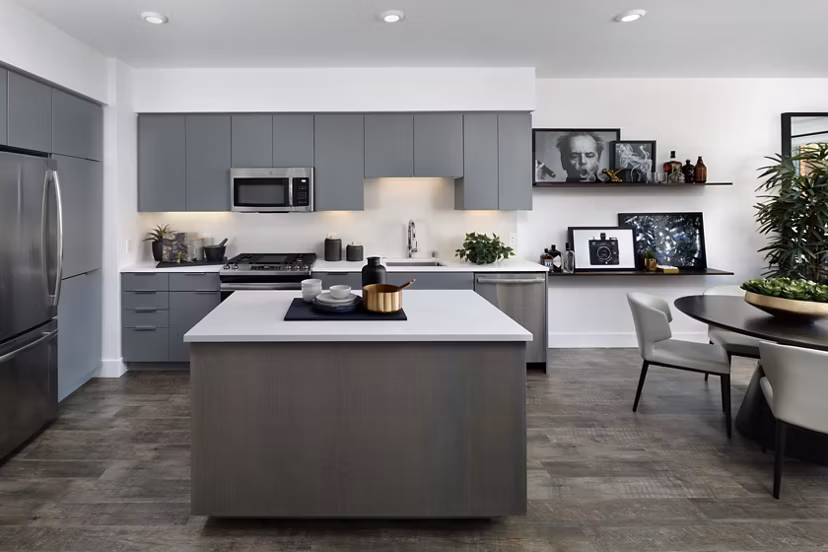 Modern kitchen featuring stainless steel appliances at Lynhaven Apartments, a luxury community by Greystar