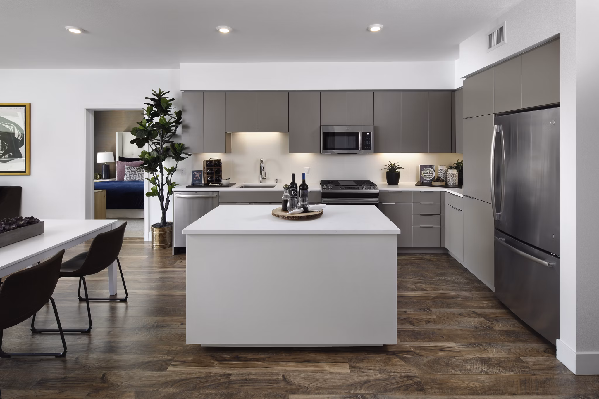 Modern kitchen with stainless steel appliances at Lynhaven Apartments
