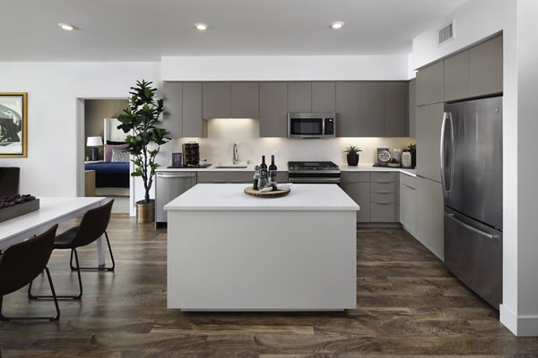 Modern kitchen with stainless steel appliances at Lynhaven Apartments