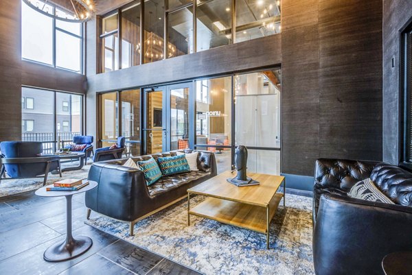 Clubhouse lobby with modern decor at Union Blacksburg apartments