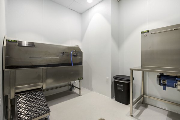 Outdoor dog wash station for pets at Overlook at River Place Apartments, enhancing pet-friendly living with convenient facilities