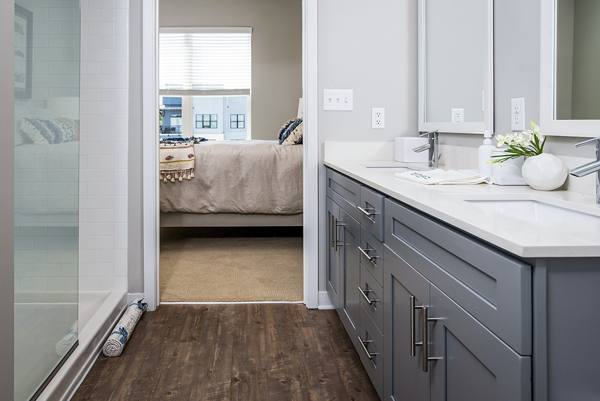 bathroom at One Riverside Apartments