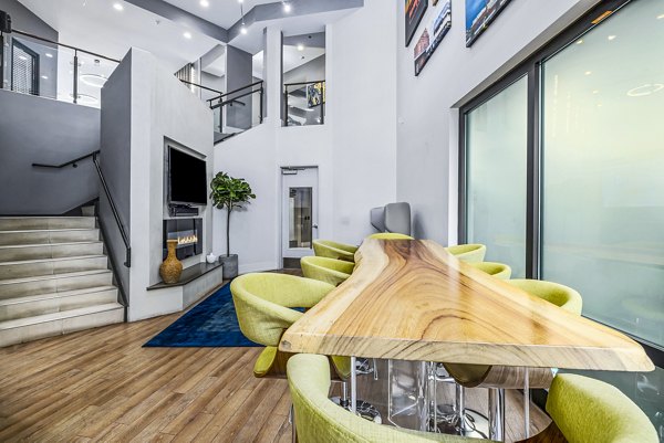 Clubhouse with modern design and seating at Whetstone Apartments, a Greystar luxury apartment community