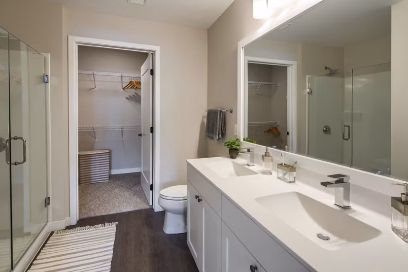 Luxurious bathroom with modern fixtures at The Berkman Apartments