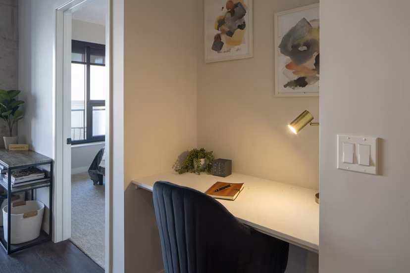 Elegant kitchen with modern appliances at The Berkman Apartments