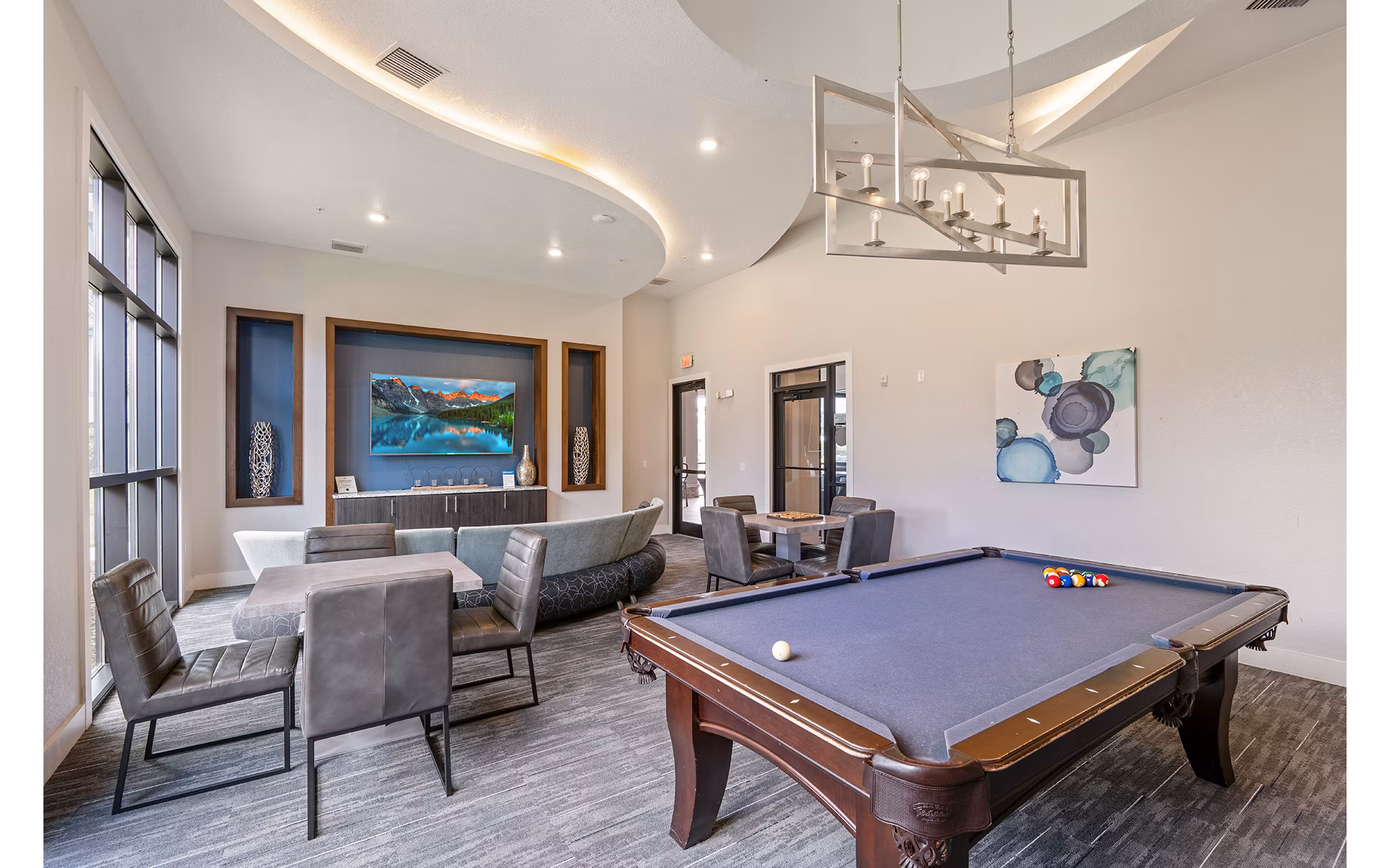 clubhouse game room at Zen Apartments