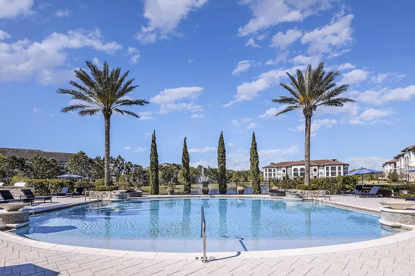 Luxury pool with cabanas at Venetian Isle Apartments, featuring resort-style amenities for relaxation and entertainment