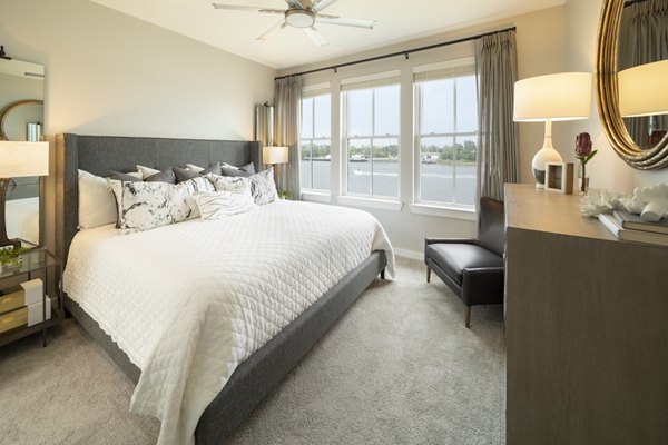 bedroom at Riverworks Apartments