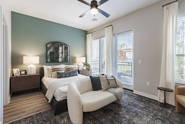 bedroom at Riverworks Apartments