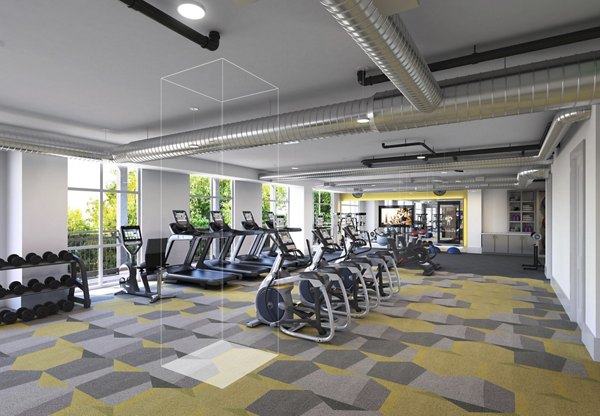 fitness center at Riverworks Apartments
