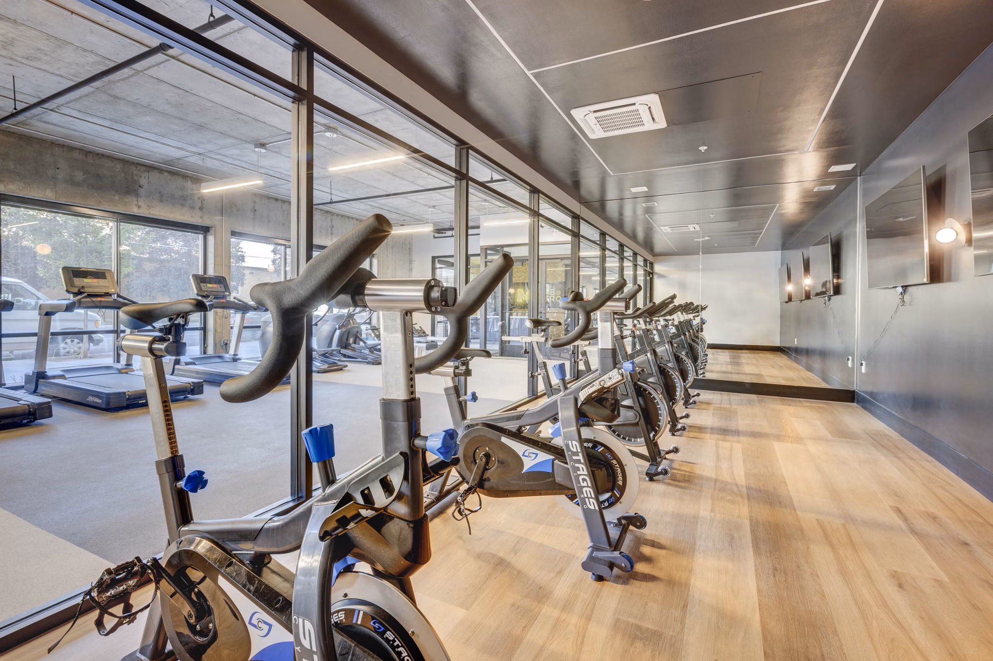 fitness center at Metro at Fireclay Retail Apartments