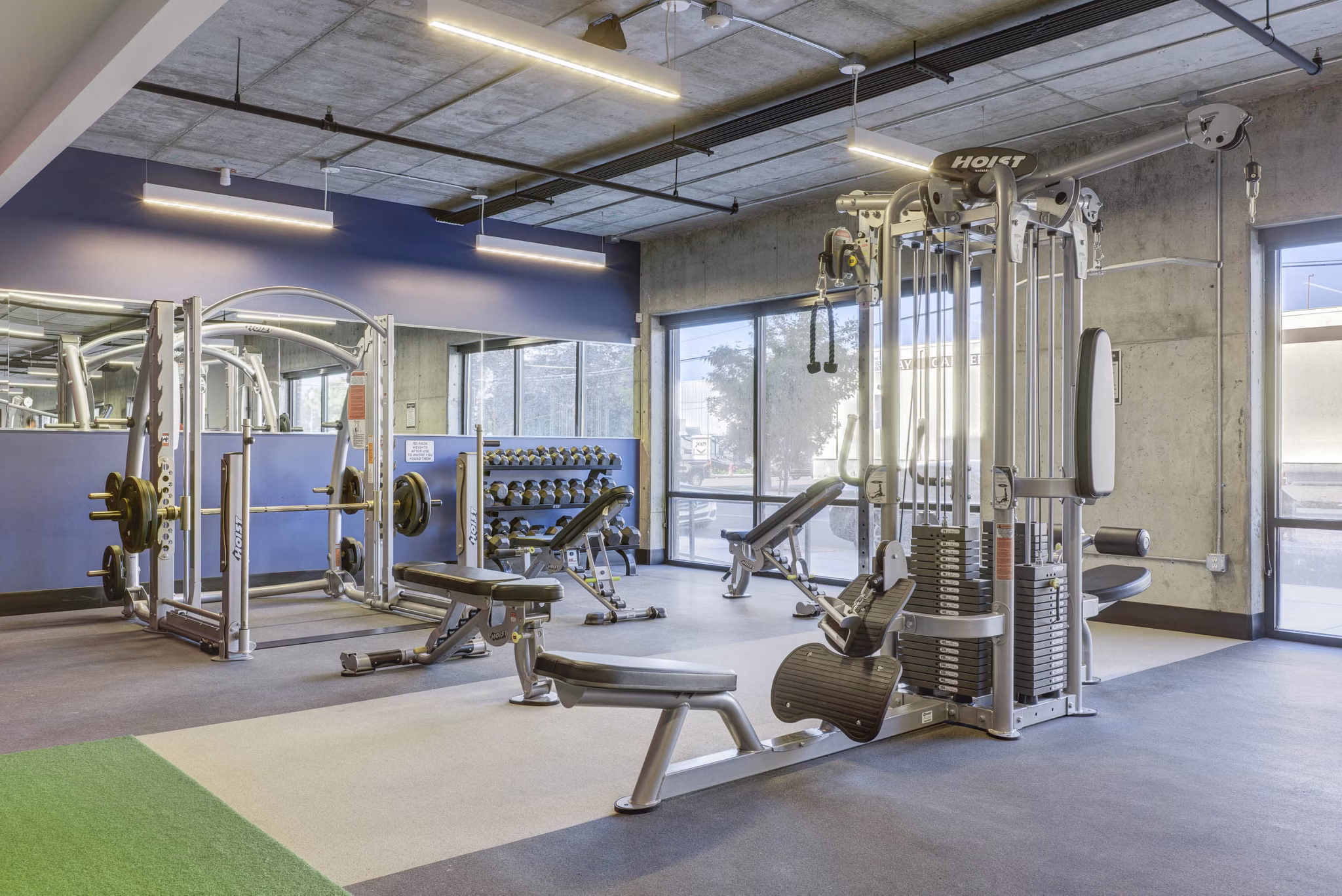 fitness center at Metro at Fireclay Retail Apartments