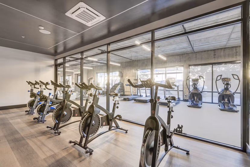 fitness center at Metro at Fireclay Retail Apartments