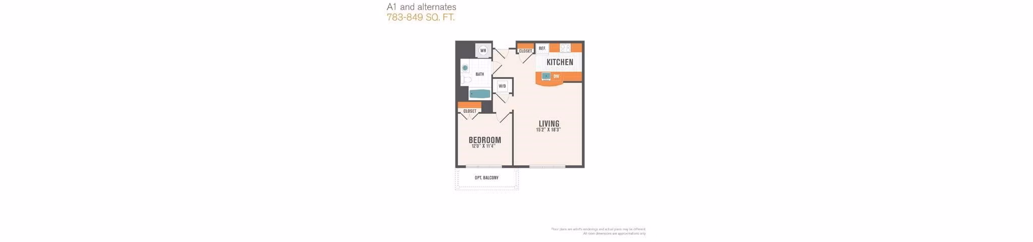 A1 floor plan at Arlington 360 Apartments
