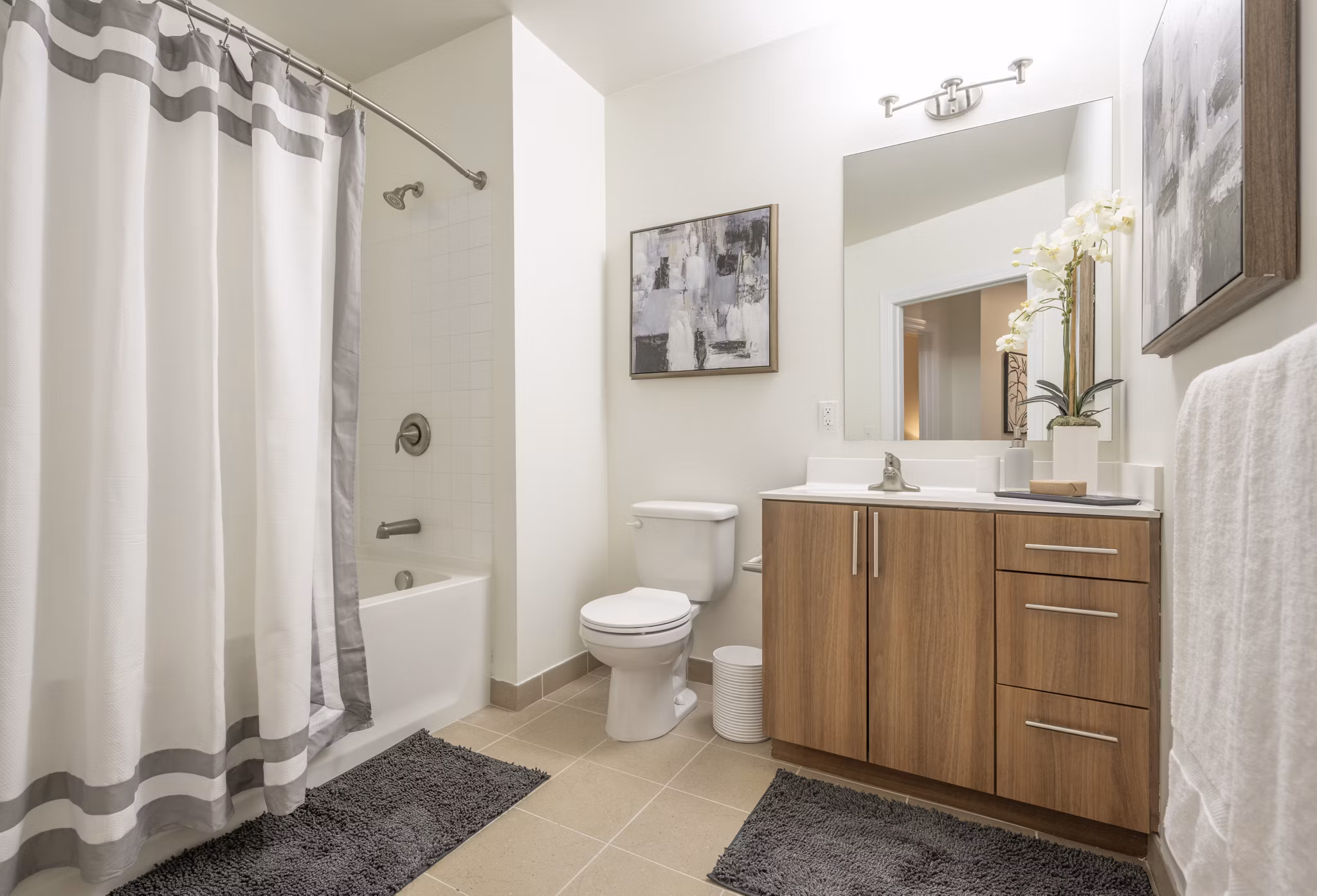 Stylish bathroom featuring modern fixtures at Arlington 360 Apartments
