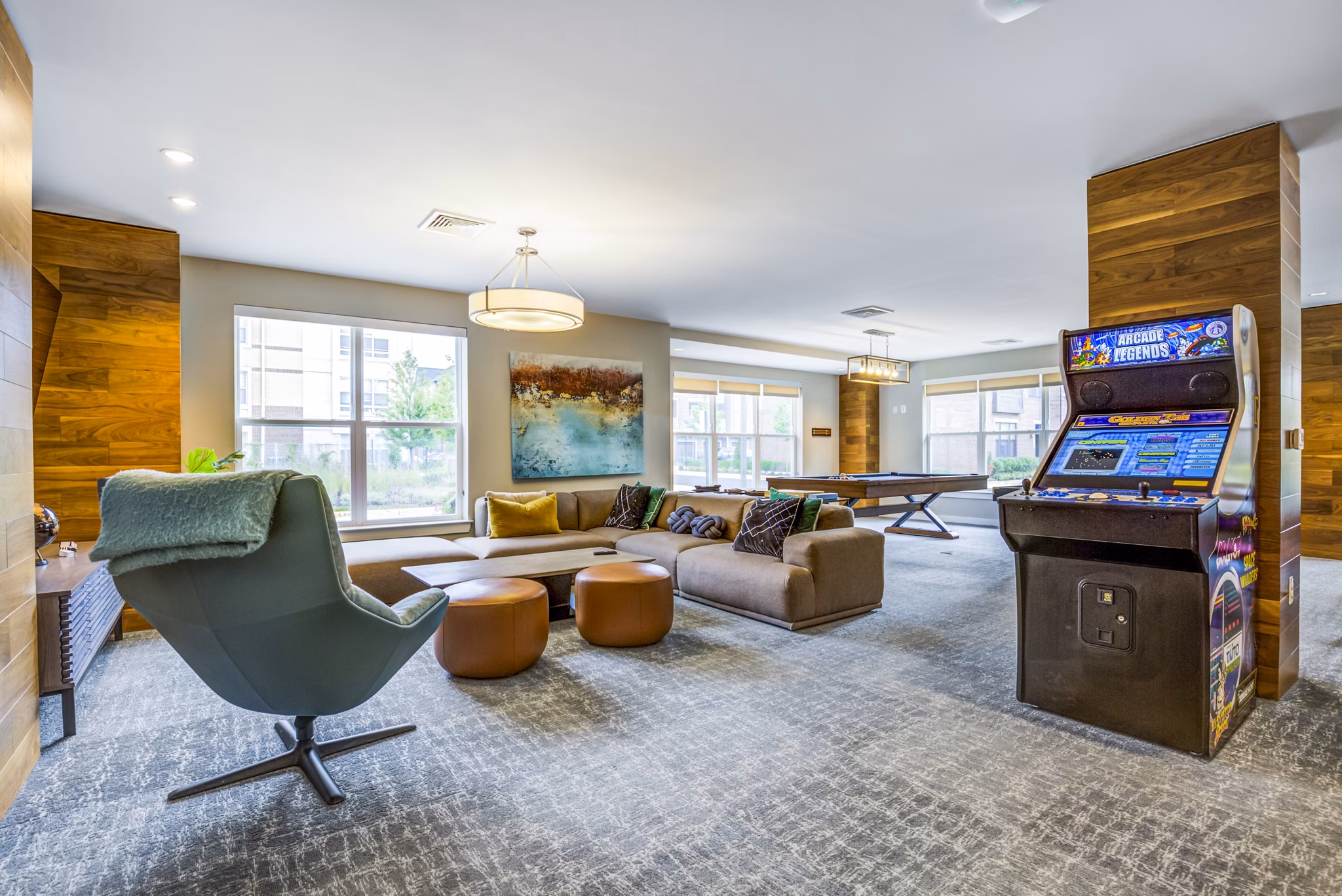 Welcoming clubhouse lobby with elegant decor at The Jameson at Kincora Apartments