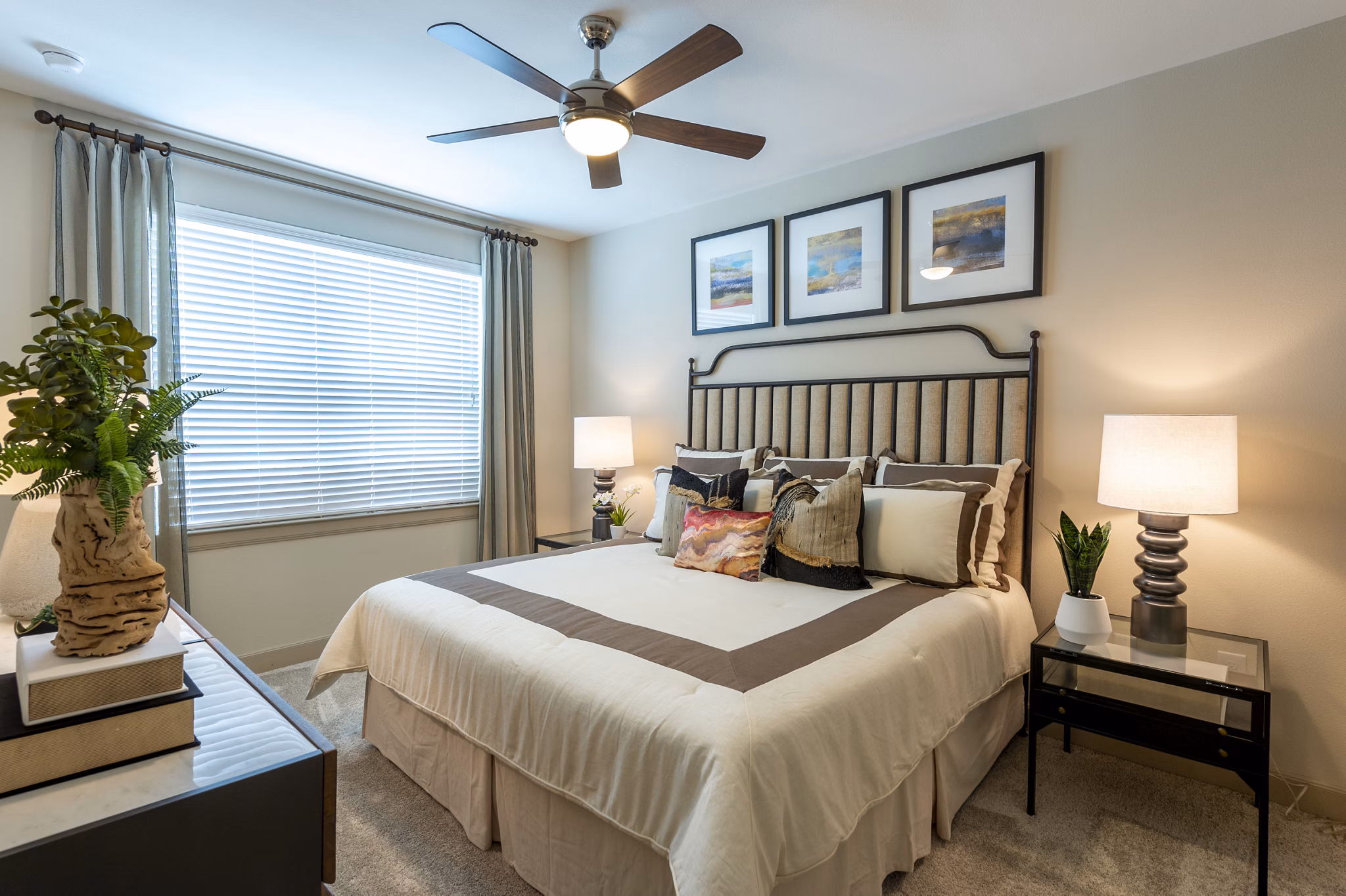 Cozy bedroom with modern decor at Domain Morgans Landing Apartments