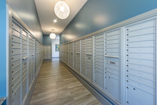 Modern mail room with organized package lockers at Domain Morgans Landing Apartments