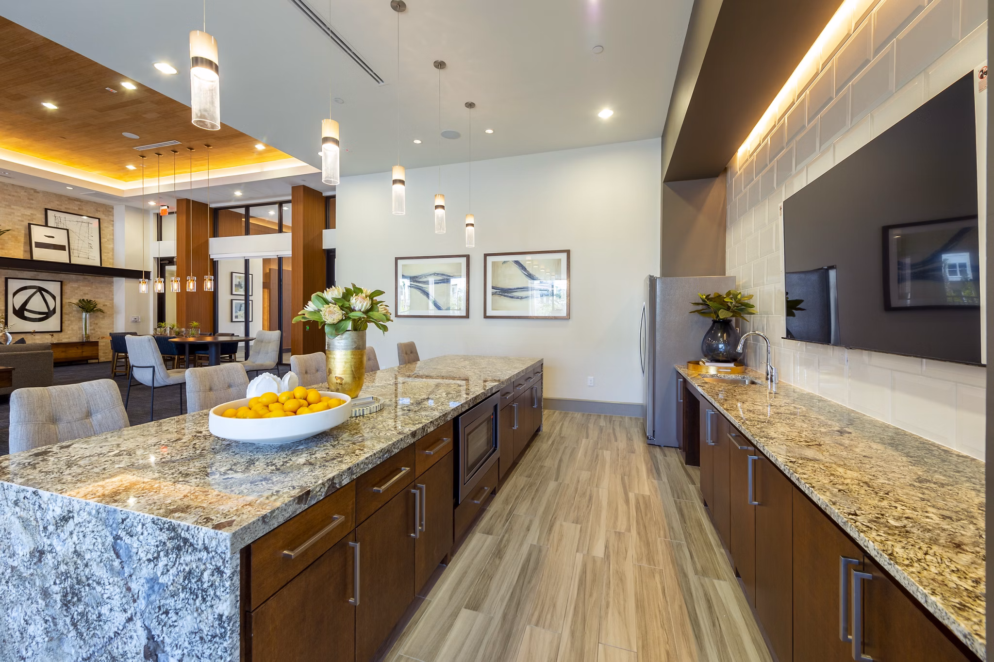 Domain Morgans Landing Apartments: Modern clubhouse featuring comfortable seating areas and stylish decor in a luxury community