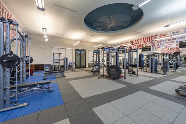 State-of-the-art fitness center featuring modern equipment at Domain Morgans Landing Apartments
