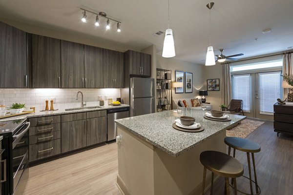 Modern kitchen with stainless steel appliances and granite countertops at Domain Morgans Landing Apartments