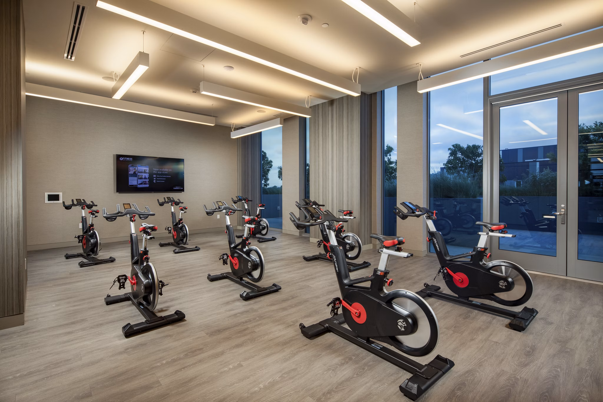 Yoga and spin studio with modern equipment at ARQ Apartments
