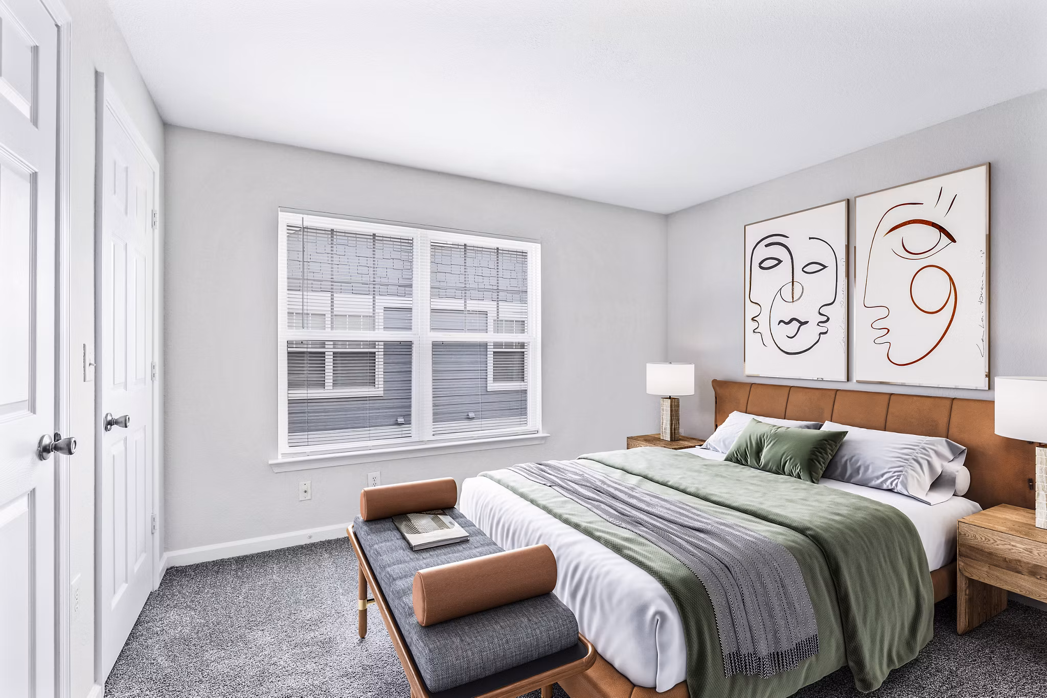 Cozy bedroom with modern furnishings at Banyan Grove Apartments, offering luxury living and comfort