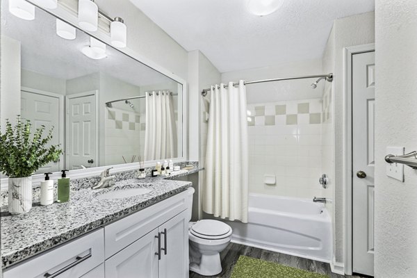 Modern bathroom with sleek fixtures at Banyan Grove Apartments featuring luxury details