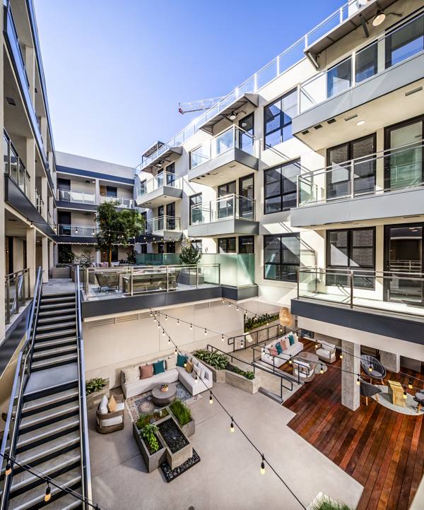 clubhouse patio at Junction Santa Monica Apartments