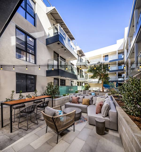 clubhouse patio at Junction Santa Monica Apartments