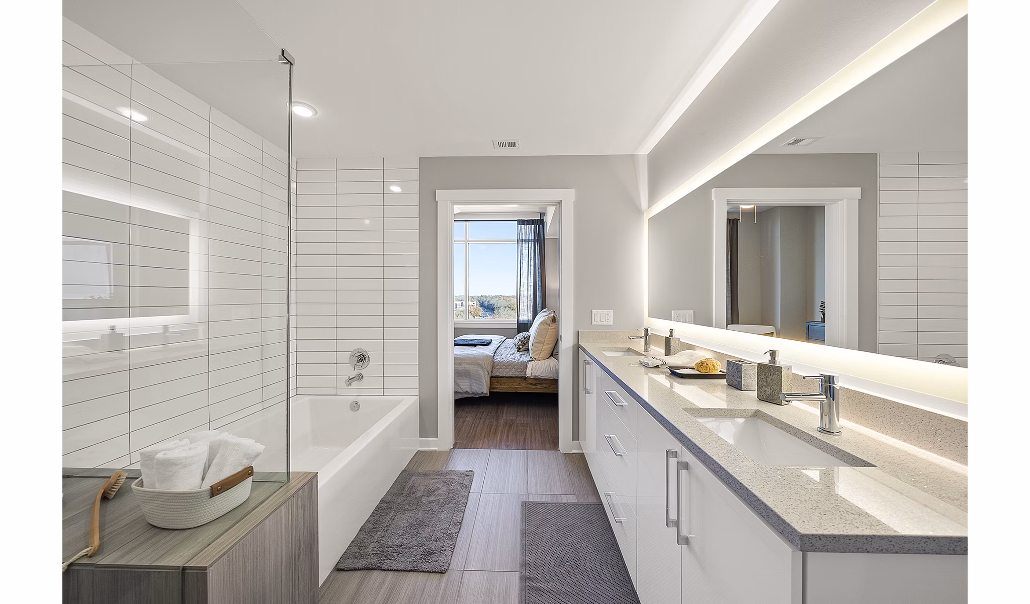 Modern bathroom with sleek fixtures at Element SouthPark Apartments