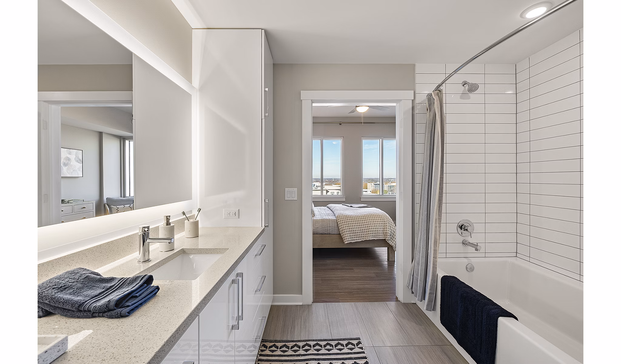 Elegant bathroom featuring modern fixtures in Element SouthPark Apartments