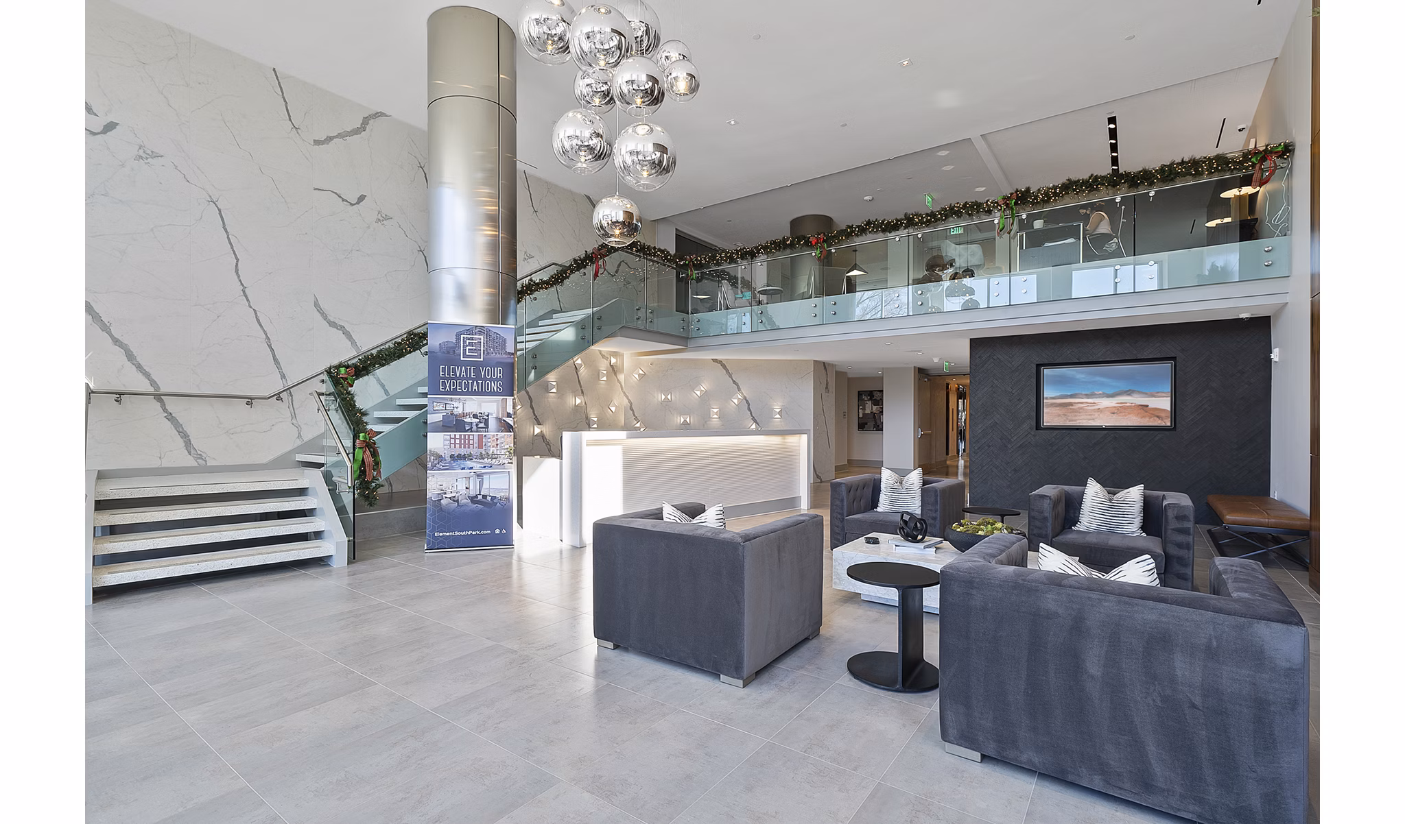 Elegant clubhouse/lobby with contemporary design at Element SouthPark Apartments