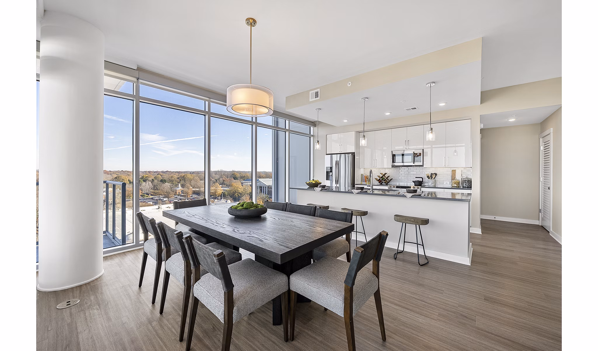 Spacious living room with modern decor at Element SouthPark Apartments in Charlotte